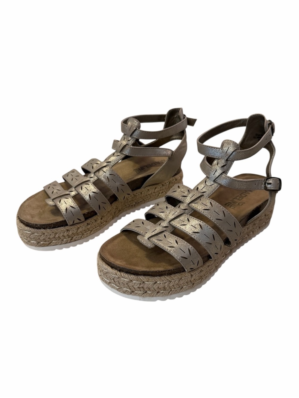 Madeline Womens Size 8.5 Metallic Tan Espadrille Platform Gladiator Sandals Boho - Picture 2 of 12